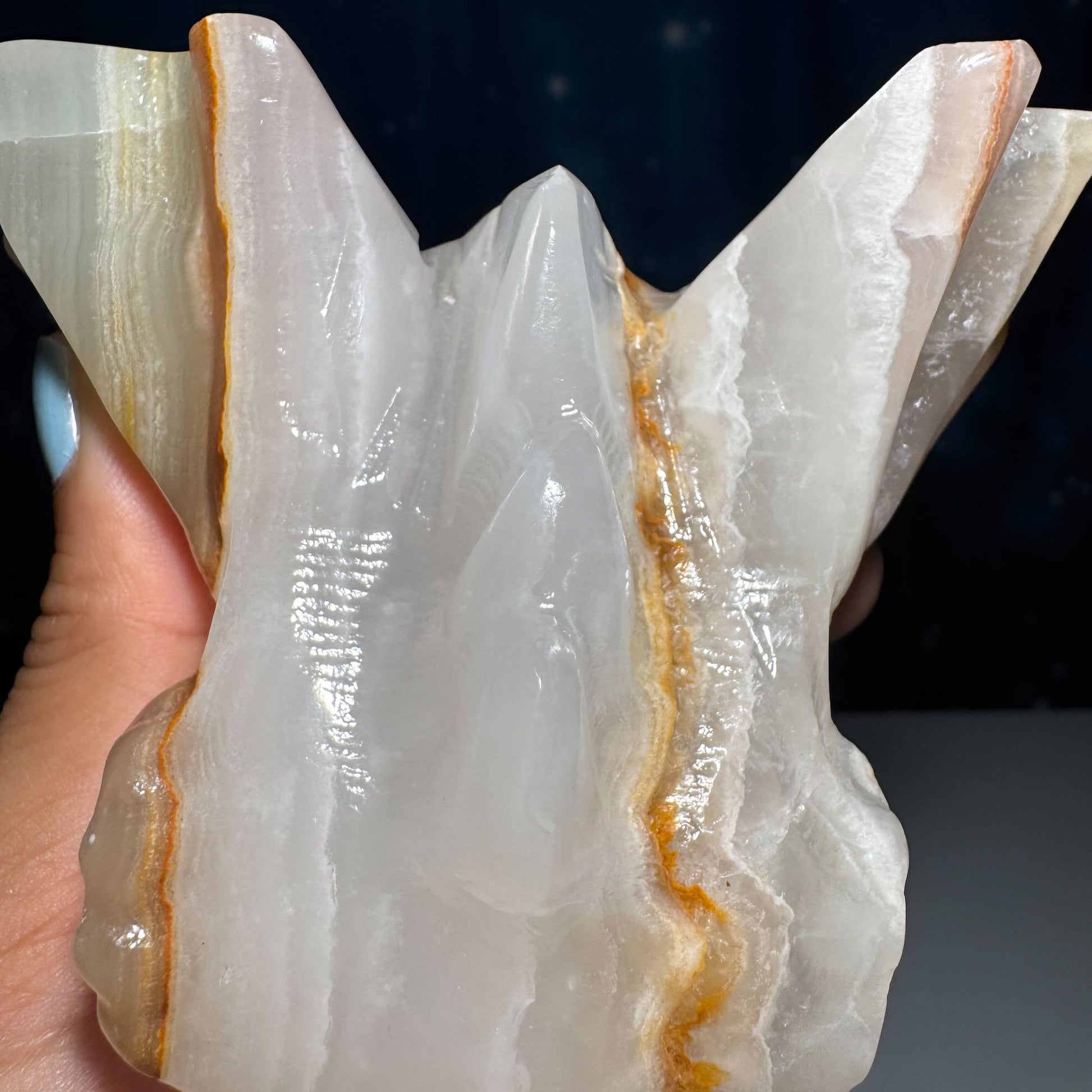 Banded Calcite dragon head carving | 5 1/8" long | 802 grams | banded marble