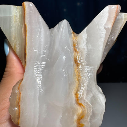 Banded Calcite dragon head carving | 5 1/8" long | 802 grams | banded marble