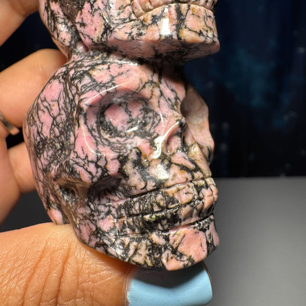 Rhodonite skull stacked | 3” tall | 240 grams | hand carved | Rhodonite double skull | twin skull