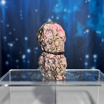 Rhodonite skull stacked | 3” tall | 240 grams | hand carved | Rhodonite double skull | twin skull
