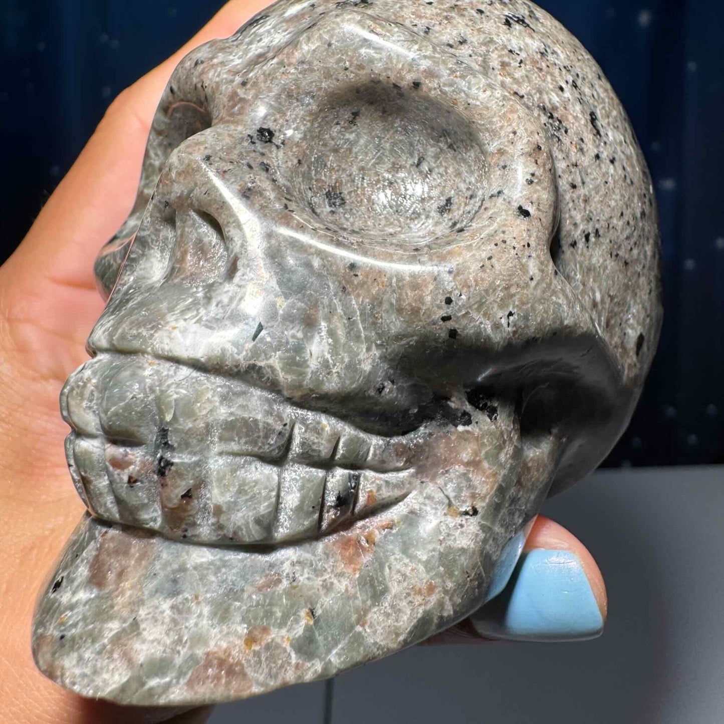 Sodalite Syenite skull | 3 3/4” long | 644 grams | UV reactive Sodalite