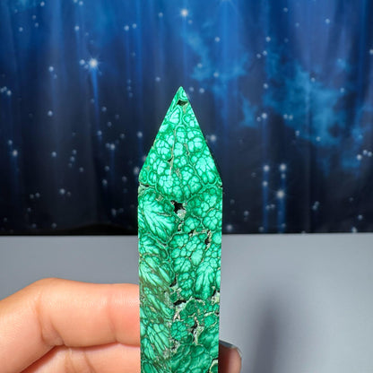 Malachite DT | 4 1/4" long | 76 grams | genuine Malachite | natural Malachite | double termination | Damage Discount