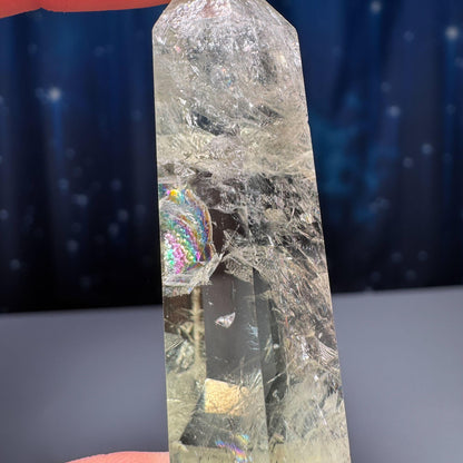 Prasiolite mini point | 2” tall | 22 grams | Damage Discount | with rainbows | heat treated Amethyst