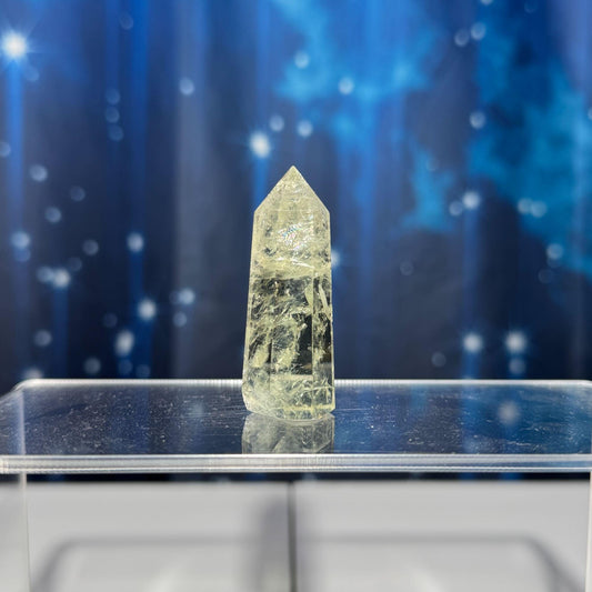 Prasiolite mini point | 2” tall | 22 grams | Damage Discount | with rainbows | heat treated Amethyst