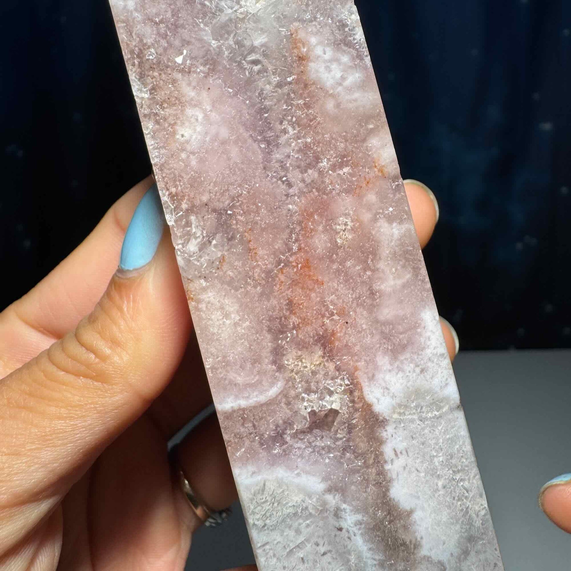 Pink Amethyst with Flower Agate tower | 6 3/8" tall | 329 grams | with Quartz | mini rainbows