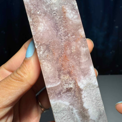 Pink Amethyst with Flower Agate tower | 6 3/8" tall | 329 grams | with Quartz | mini rainbows