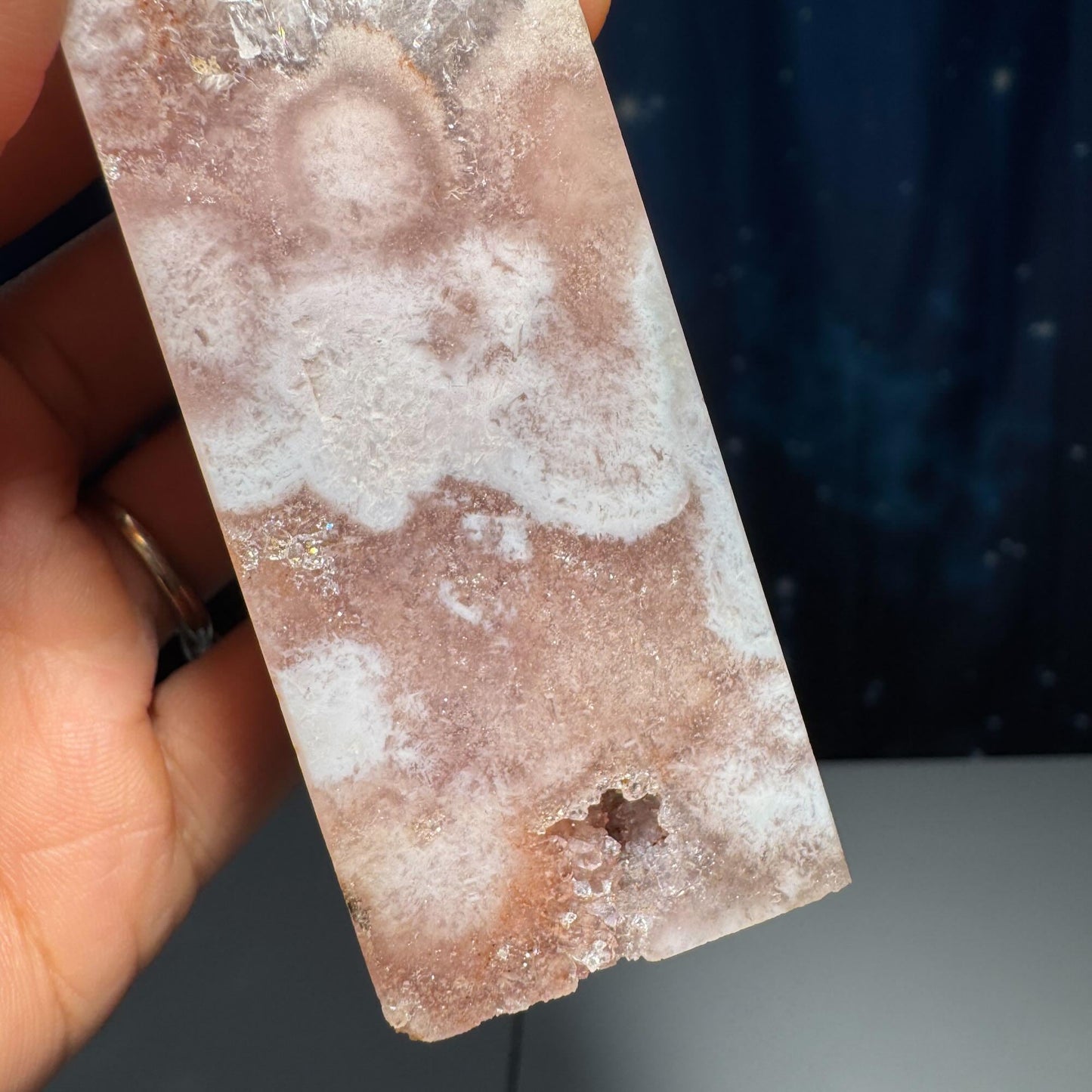 Pink Amethyst with Flower Agate tower | 6 3/8" tall | 329 grams | with Quartz | mini rainbows