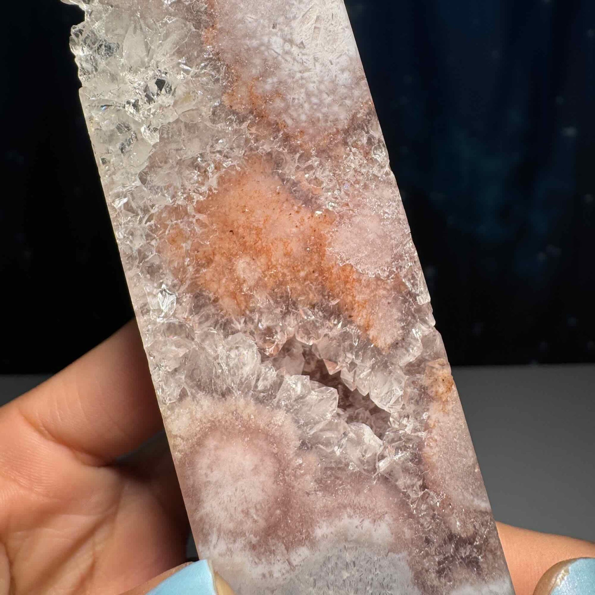 Pink Amethyst with Flower Agate tower | 6 3/8" tall | 329 grams | with Quartz | mini rainbows
