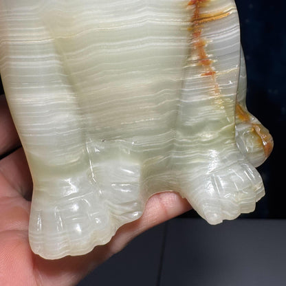 Banded Calcite dog carving | 4 3/4" tall | 805 grams | banded Marble | green Calcite