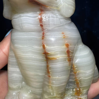 Banded Calcite dog carving | 4 3/4" tall | 805 grams | banded Marble | green Calcite