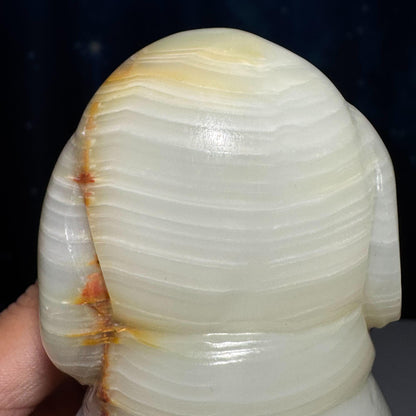 Banded Calcite dog carving | 4 3/4" tall | 805 grams | banded Marble | green Calcite