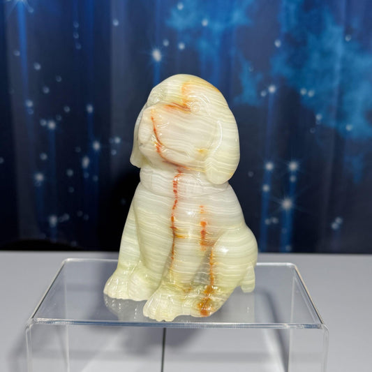 Banded Calcite dog carving | 4 3/4" tall | 805 grams | banded Marble | green Calcite
