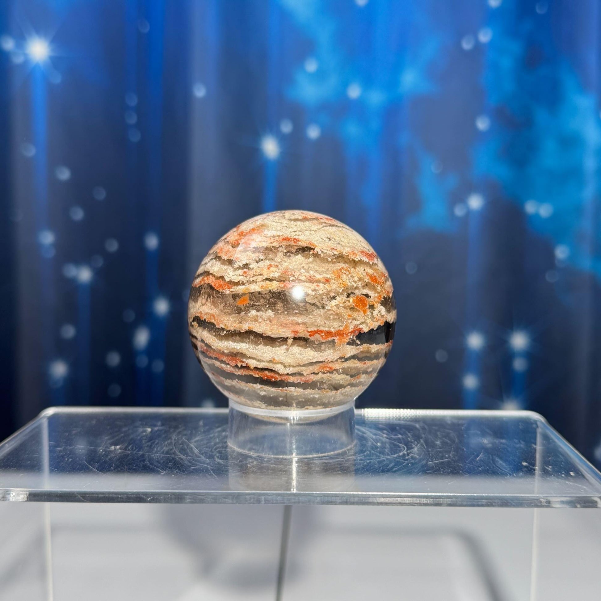Thousand layer Garden Quartz sphere | 53mm | 201 grams | stand included | red Hematite | White Chlorite | gorgeous Garden Quartz