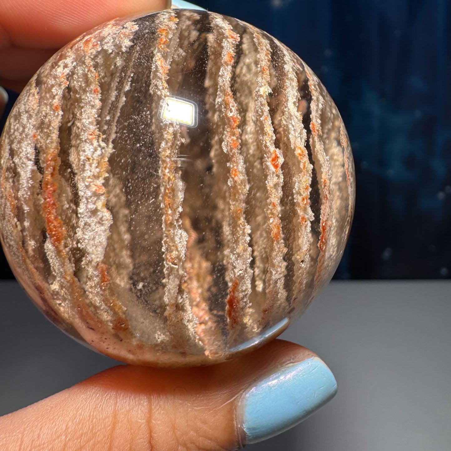 Thousand layer Garden Quartz sphere | 53mm | 201 grams | stand included | red Hematite | White Chlorite | gorgeous Garden Quartz