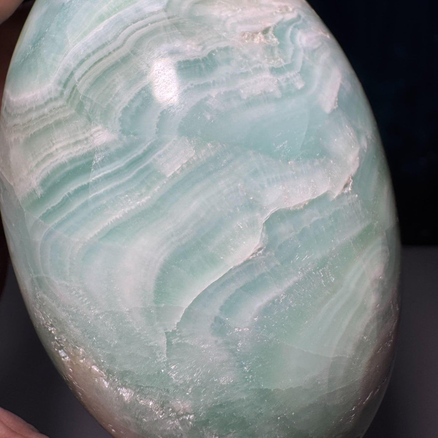 Caribbean Calcite goddess egg | 4 1/4" long | 748 grams | ocean blue | Tucson find | pill shape | ellipsoid
