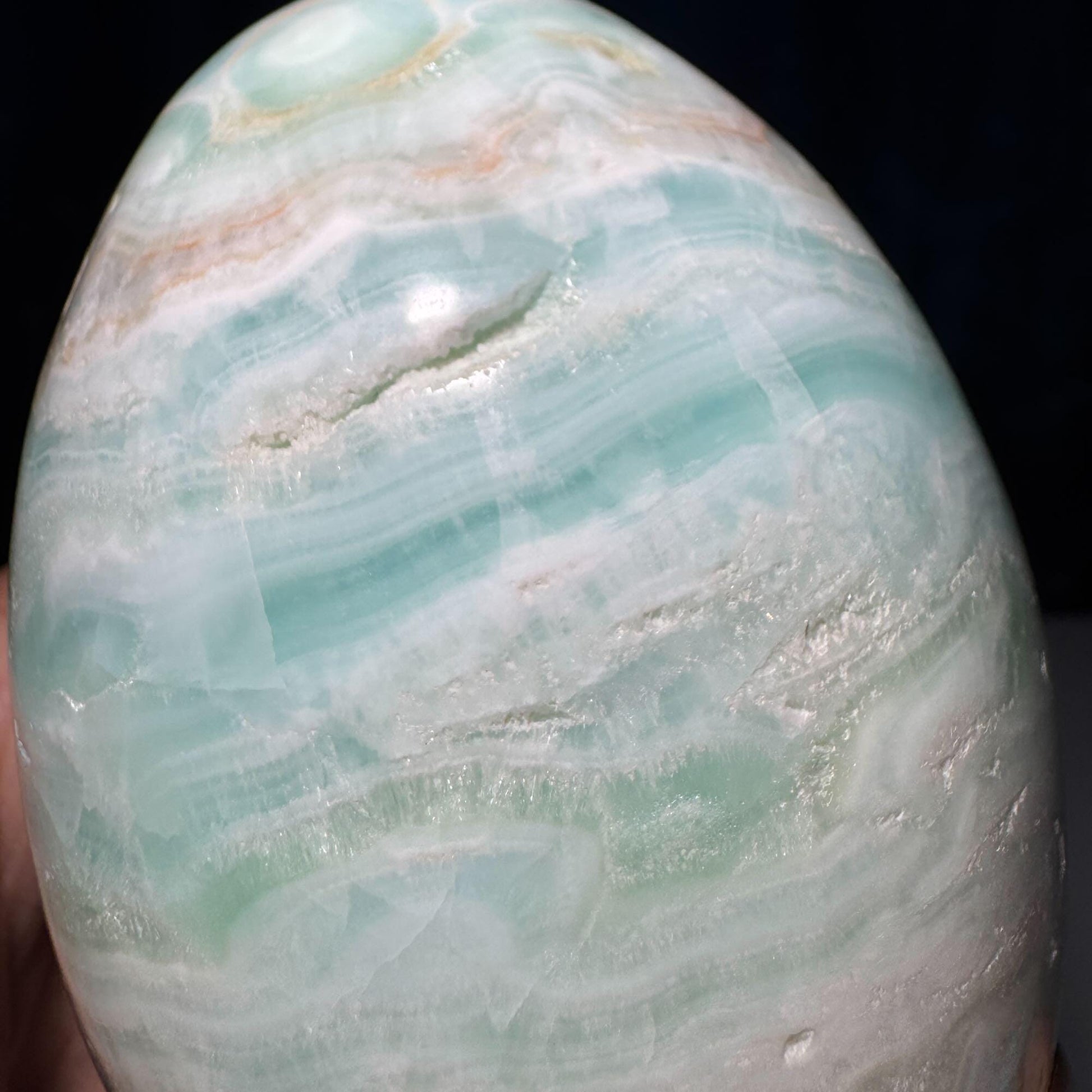 Caribbean Calcite goddess egg | 4 1/4" long | 748 grams | ocean blue | Tucson find | pill shape | ellipsoid