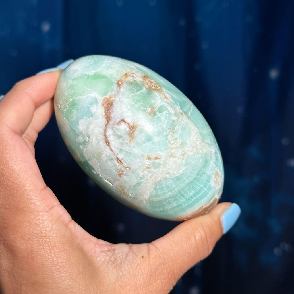 Caribbean Calcite goddess egg | 3 7/8" long | 544 grams | ocean blue | Tucson find | pill shape | ellipsoid