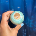 Caribbean Calcite goddess egg | 3 7/8" long | 544 grams | ocean blue | Tucson find | pill shape | ellipsoid