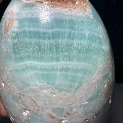 Caribbean Calcite goddess egg | 3 7/8" long | 544 grams | ocean blue | Tucson find | pill shape | ellipsoid