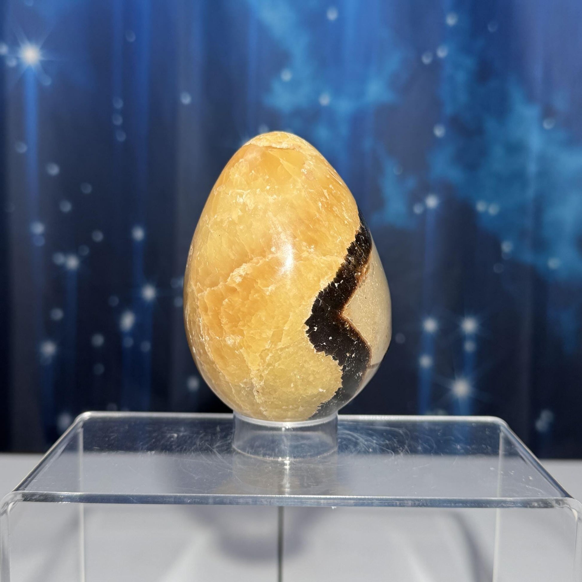 Septarian Egg | 3 1/2” tall | 459 grams | Damage Discount | stand included | UV reactive