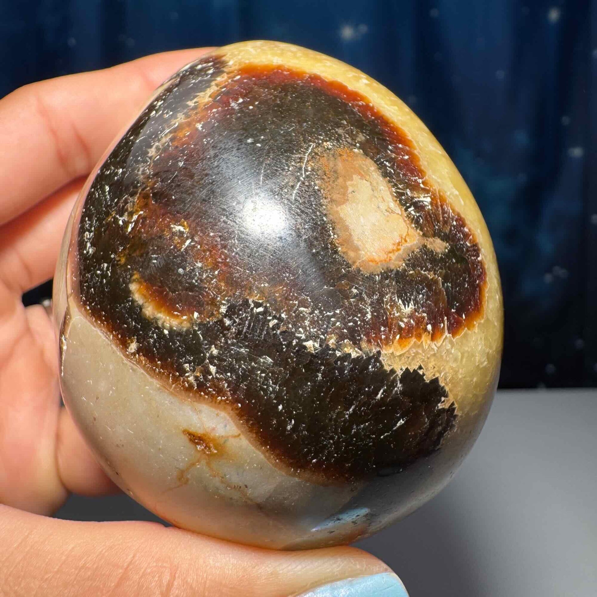 Septarian Egg | 3 1/2” tall | 459 grams | Damage Discount | stand included | UV reactive
