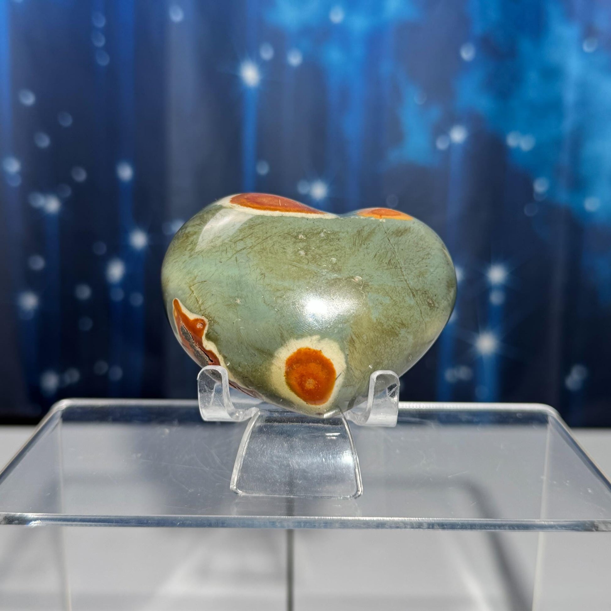 Polychrome Jasper heart | 2 1/8" tall | 170 grams | stand included | Desert Jasper | natural vug