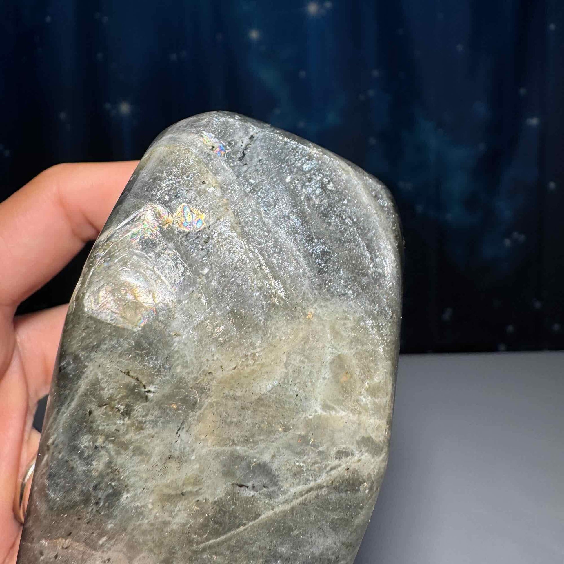 Labradorite free form | 4 1/8" long | 499 grams | dual flash | purple flash | pink flash | orange flash | blue flash