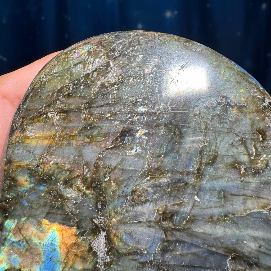 Labradorite free form | 3 3/4" long | 842 grams | dual flash | purple flash | pink flash | orange flash | blue flash yellow flash