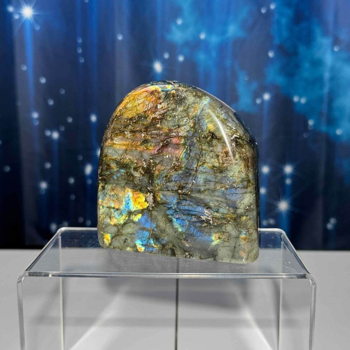 Labradorite free form | 3 3/4" long | 842 grams | dual flash | purple flash | pink flash | orange flash | blue flash yellow flash