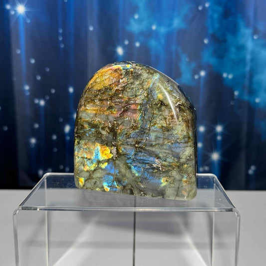 Labradorite free form | 3 3/4" long | 842 grams | dual flash | purple flash | pink flash | orange flash | blue flash yellow flash