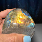 Labradorite free form | 3 1/8" long | 303 grams | dual flash | orange flash | blue flash yellow flash