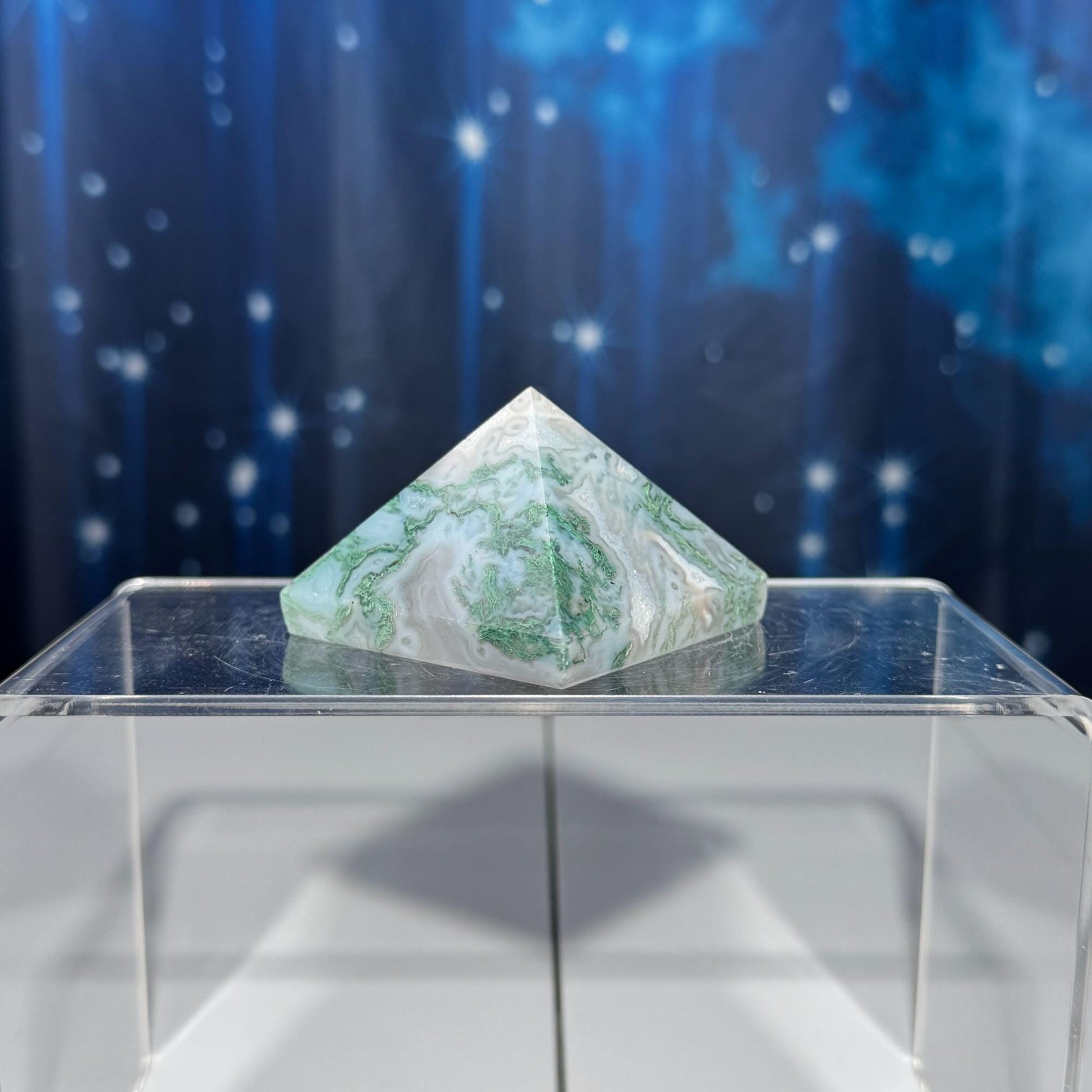 Moss Agate pyramid | 2 1/8" long | 130 grams | Blue Moss Agate pyramid | Moss Agate carving