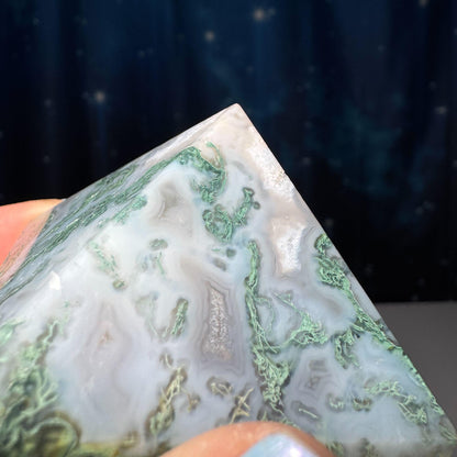 Moss Agate pyramid | 2 1/8" long | 130 grams | Blue Moss Agate pyramid | Moss Agate carving