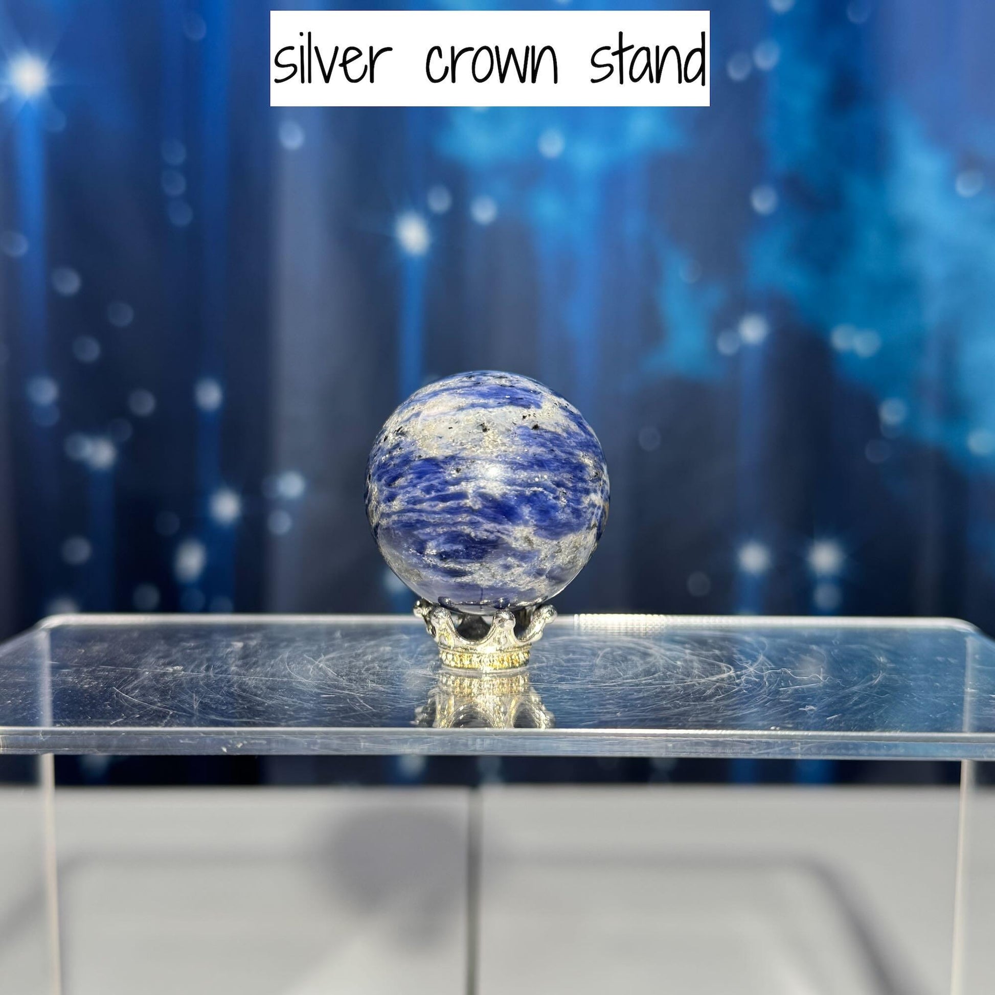 mini Sodalite sphere | 31mm | 45 grams | one (1) crown stand included | low quality discount