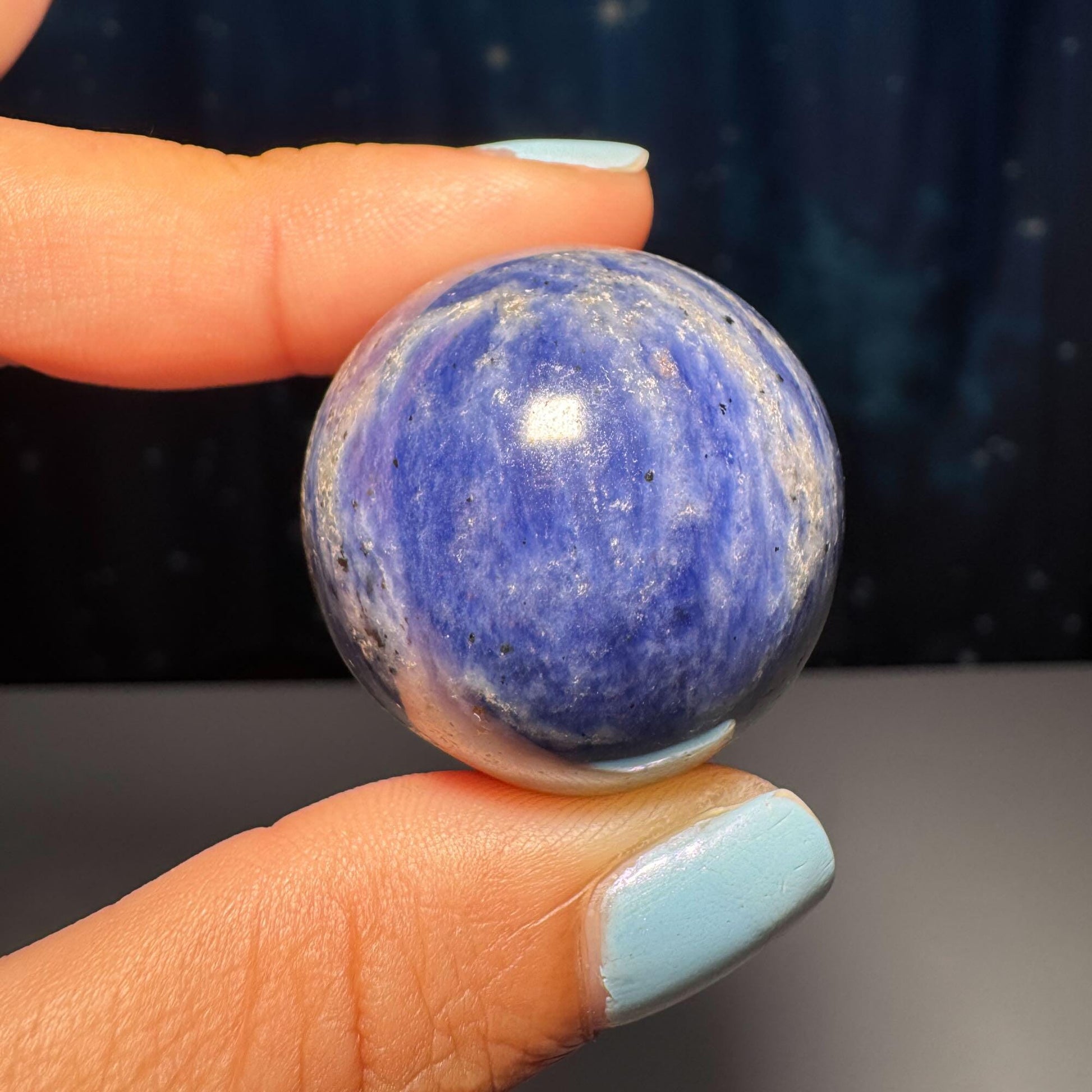 mini Sodalite sphere | 31mm | 45 grams | one (1) crown stand included | low quality discount