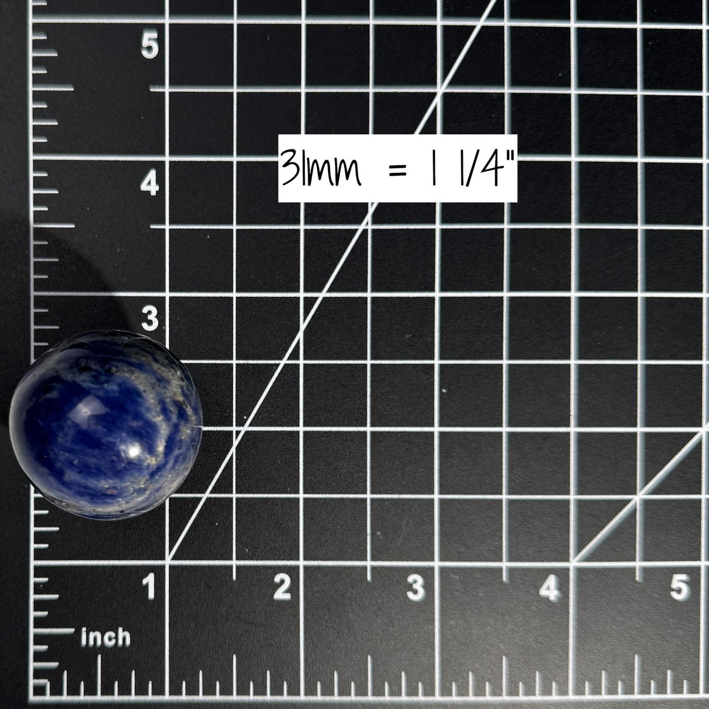 mini Sodalite sphere | 31mm | 45 grams | one (1) crown stand included | low quality discount