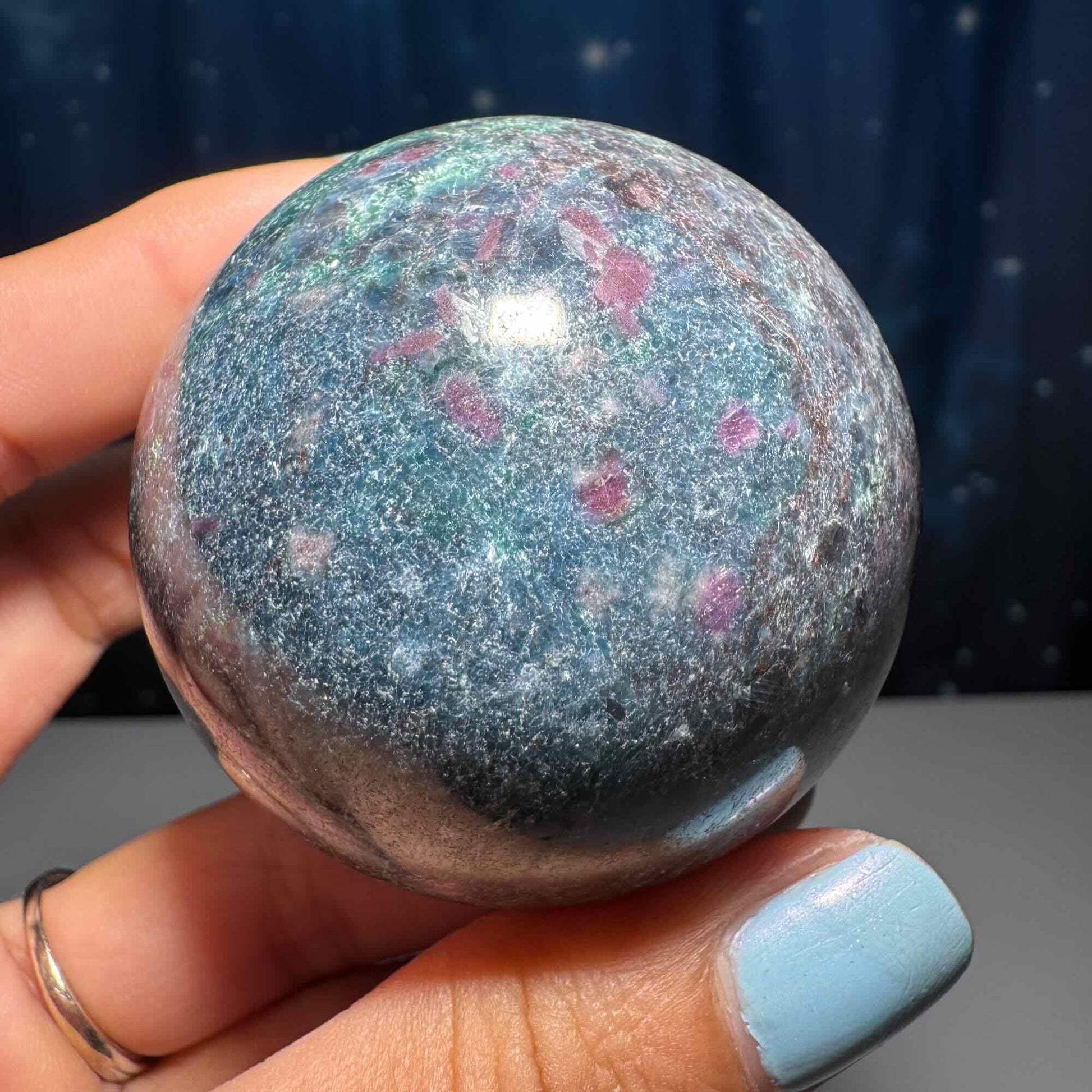 Ruby in Kyanite with Fuchsite sphere | 54mm | 306 grams | UV reactive | stand included