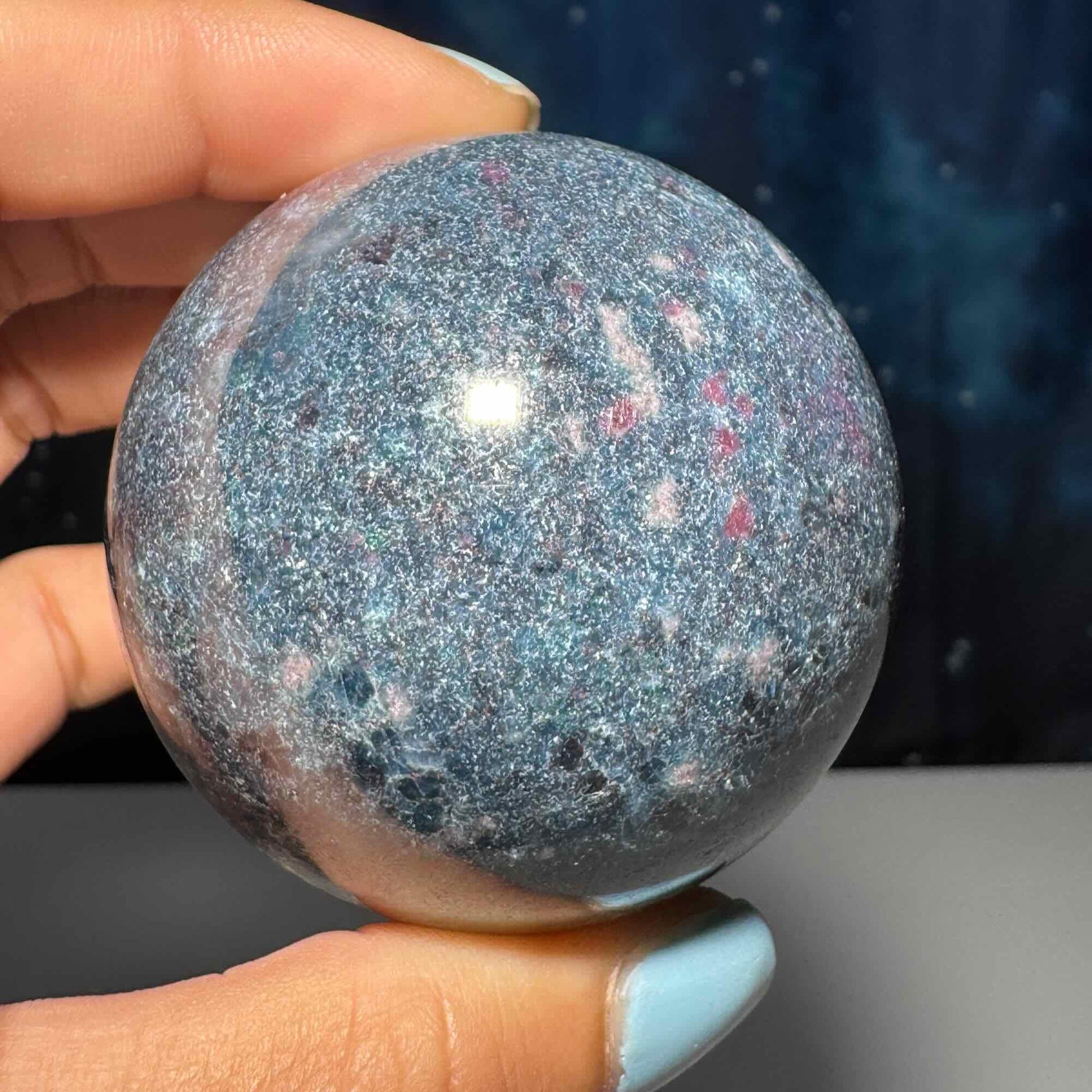 Ruby in Kyanite with Fuchsite sphere | 54mm | 314 grams | UV reactive | stand included