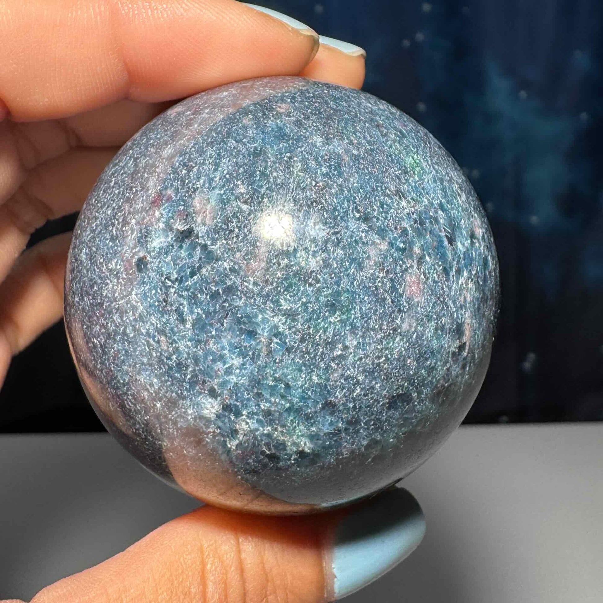 Ruby in Kyanite with Fuchsite sphere | 54mm | 314 grams | UV reactive | stand included