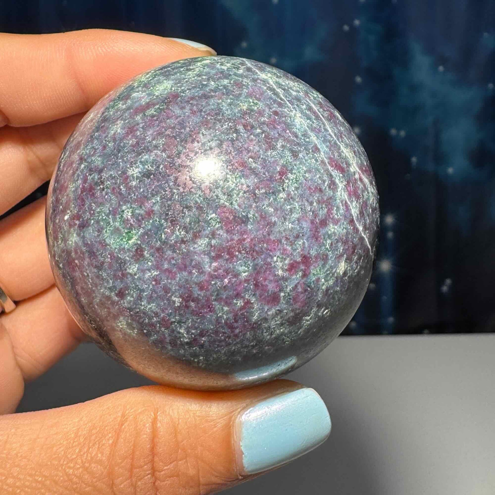 Ruby in Kyanite with Fuchsite sphere | 55mm | 326 grams | UV reactive | stand included