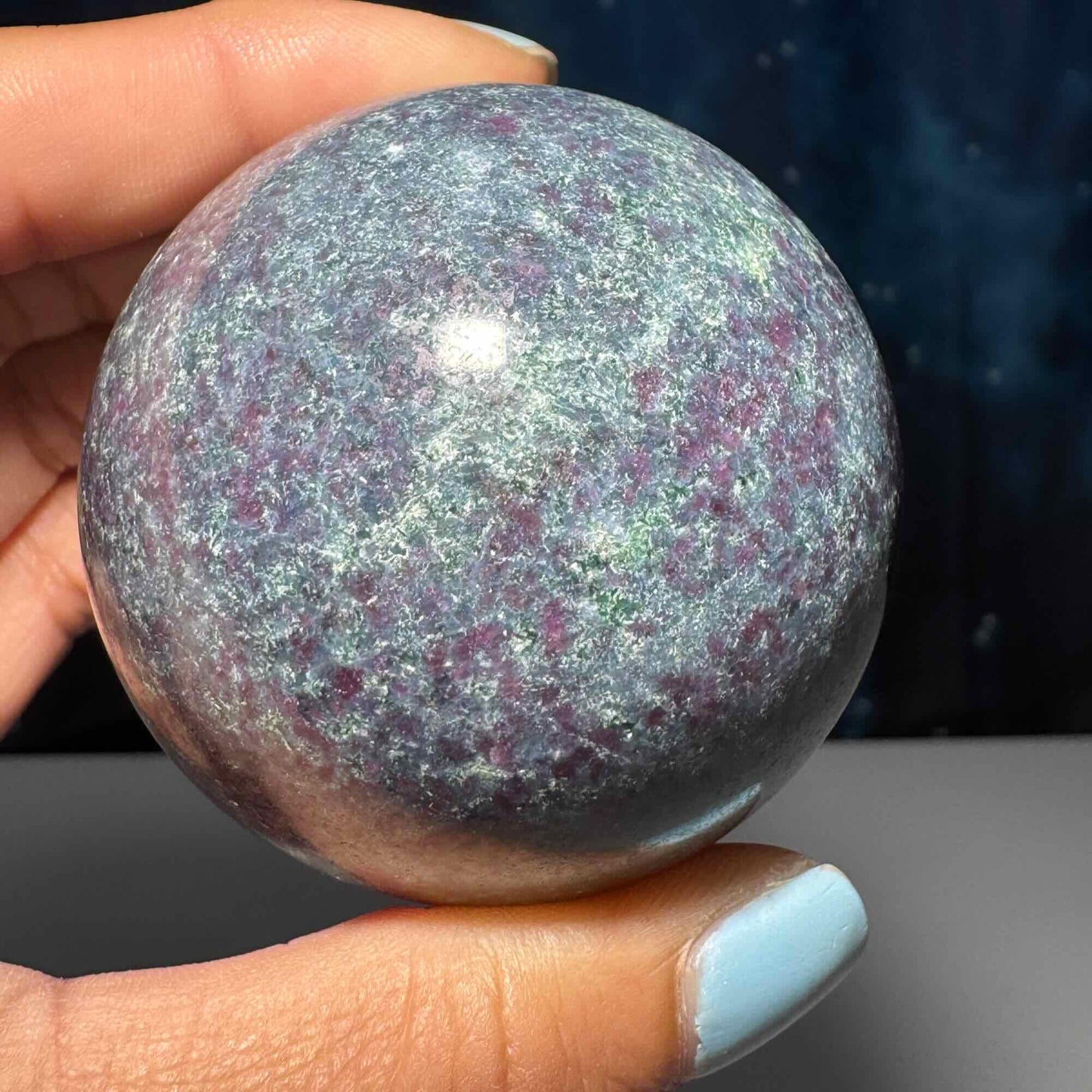 Ruby in Kyanite with Fuchsite sphere | 55mm | 326 grams | UV reactive | stand included