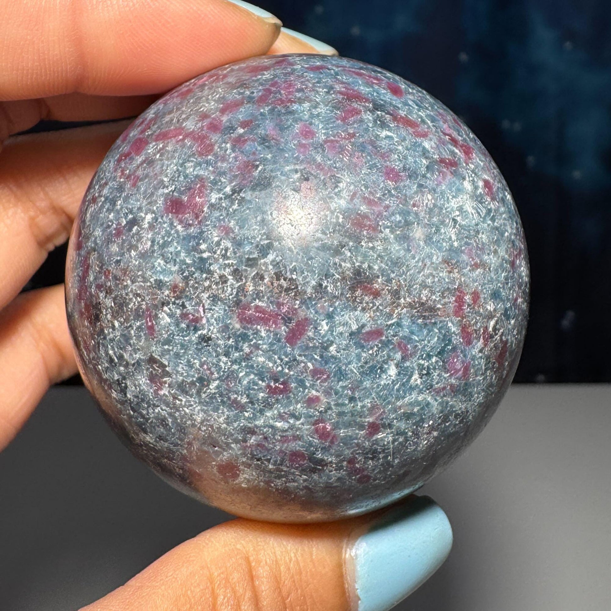 Ruby in Kyanite with Fuchsite sphere | 56mm | 349 grams | UV reactive | stand included