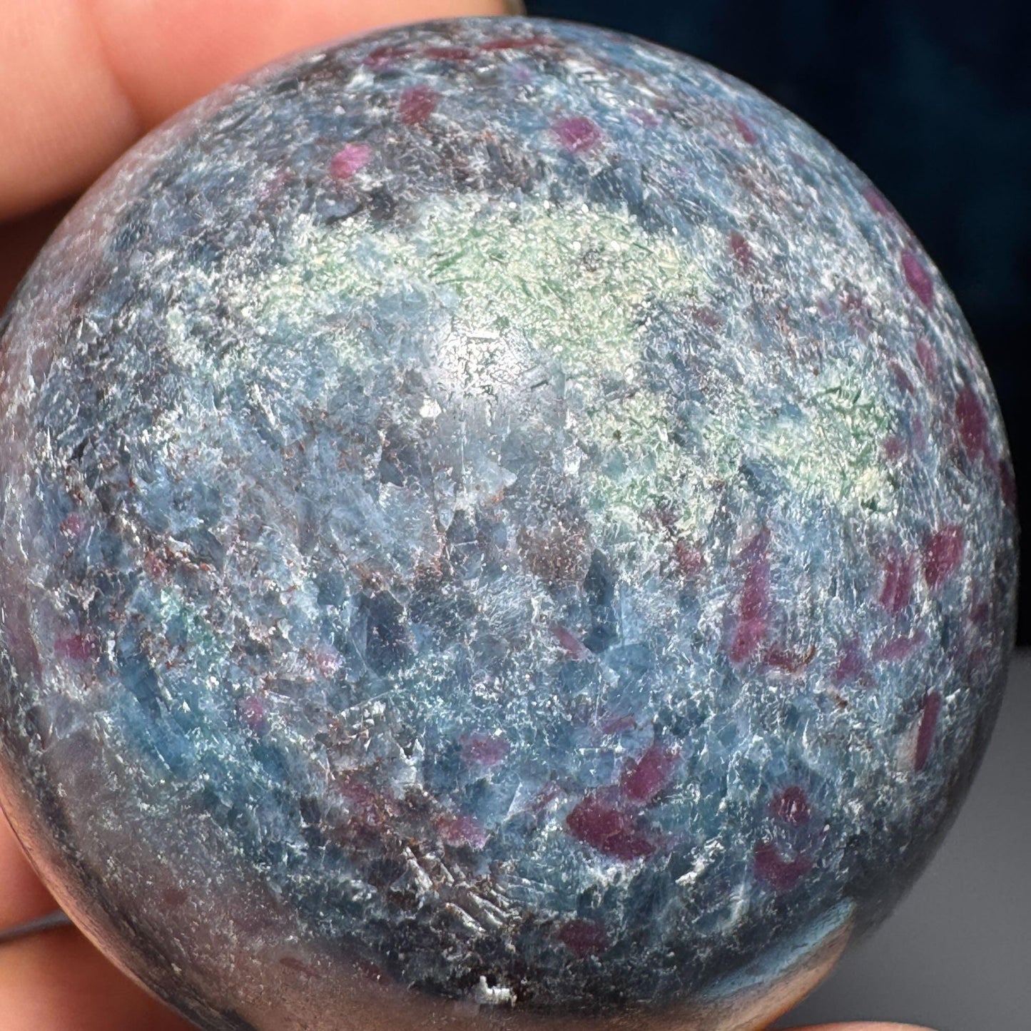 Ruby in Kyanite with Fuchsite sphere | 56mm | 349 grams | UV reactive | stand included