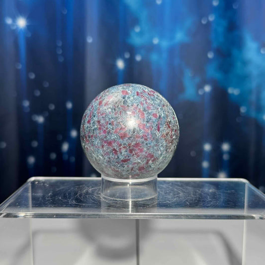 Ruby in Kyanite with Fuchsite sphere | 56mm | 349 grams | UV reactive | stand included