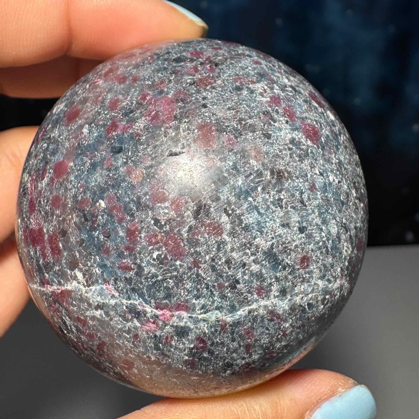 Ruby in Kyanite with Fuchsite sphere | 57mm | 357 grams | UV reactive | stand included