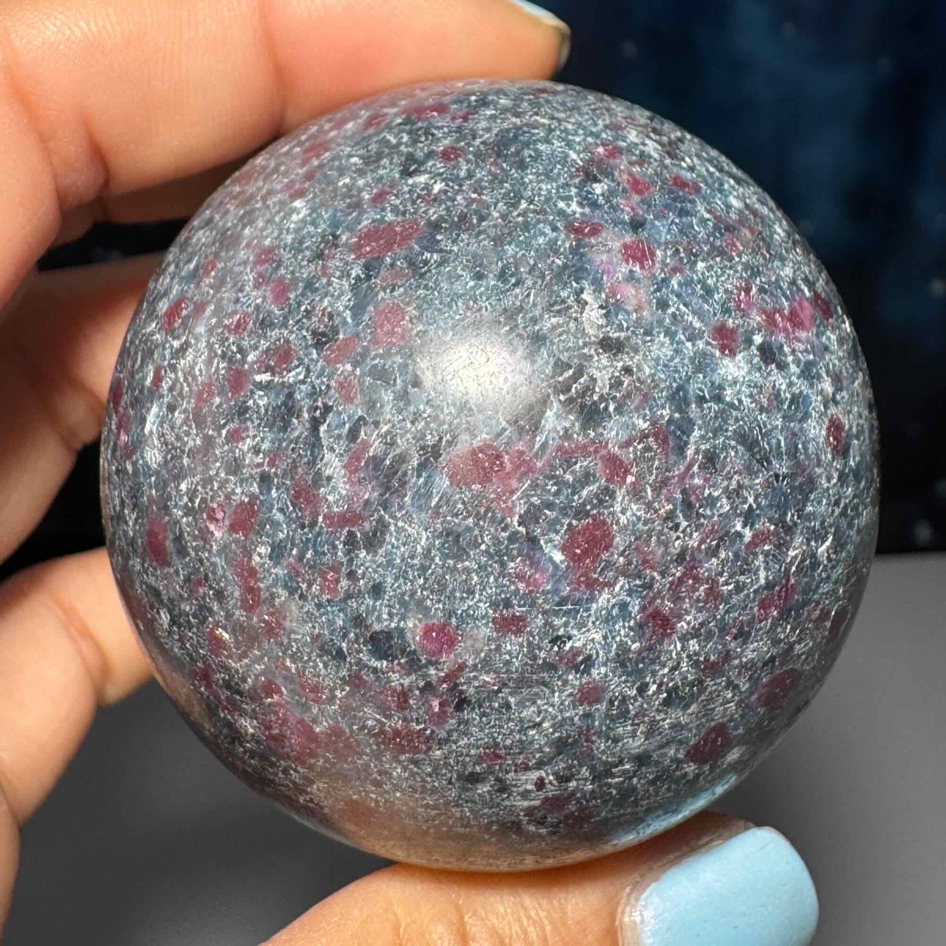 Ruby in Kyanite with Fuchsite sphere | 57mm | 357 grams | UV reactive | stand included