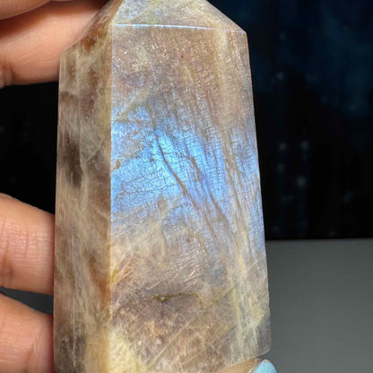flashy Moonstone with Sunstone | 2 3/4" tall | 88 grams | blue flash moonstone | rainbow Sunstone | dual flash