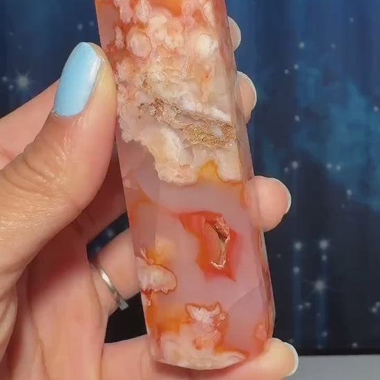 Flower Agate with Carnelian point | 3 3/4" tall | 128 grams | Damage Discount