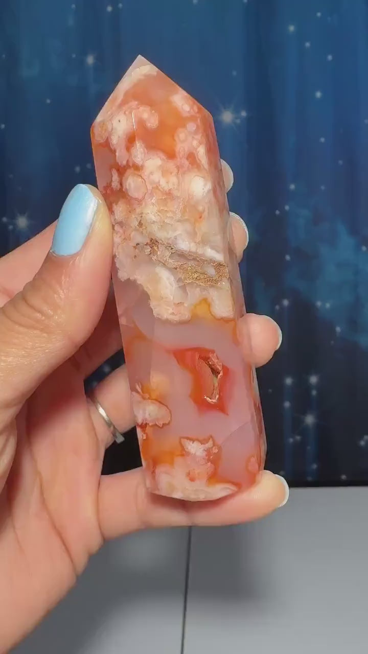 Flower Agate with Carnelian point | 3 3/4" tall | 128 grams | Damage Discount