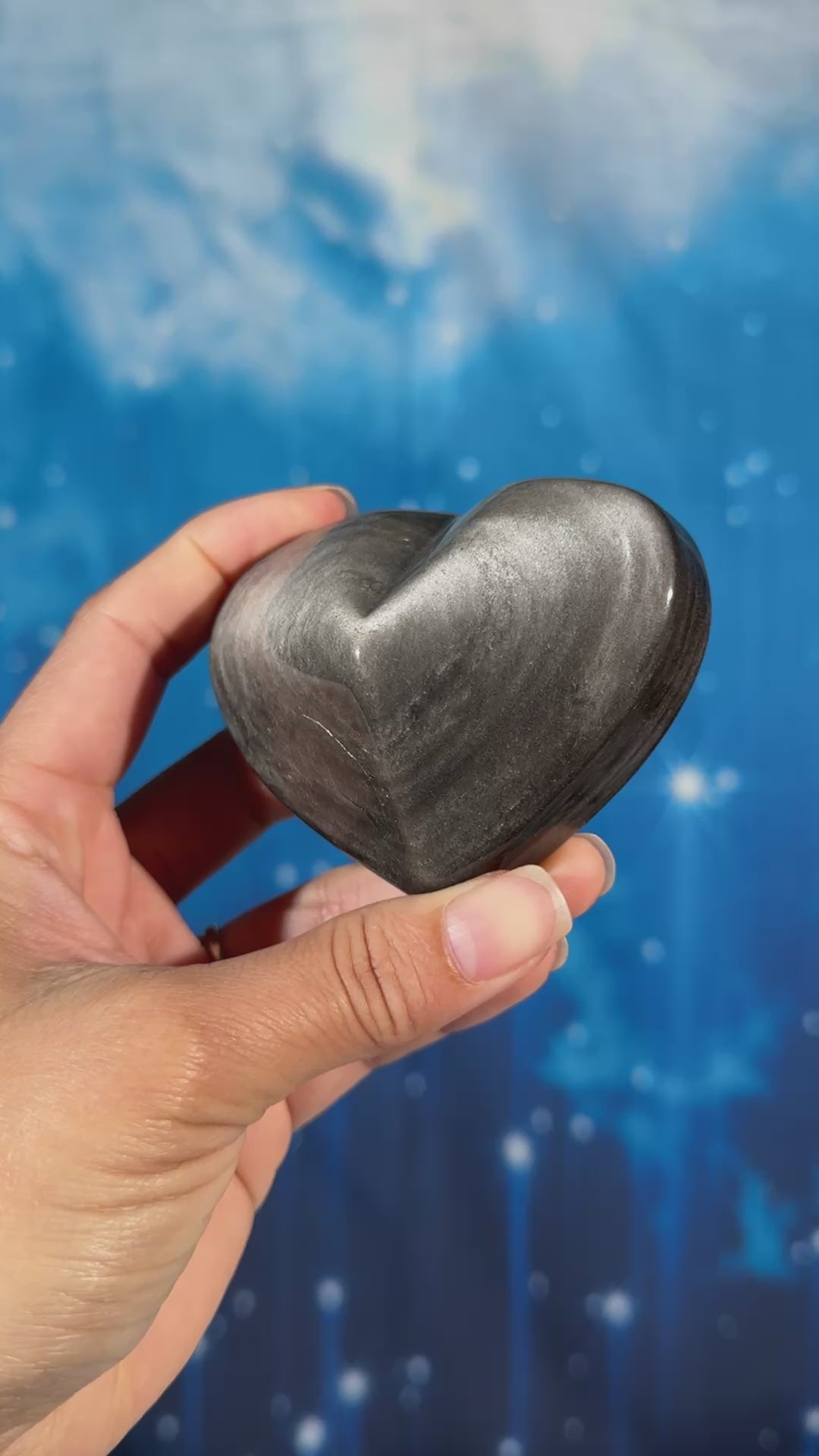 Silver Sheen Obsidian Heart – Flat-Backed • 0.196 kg